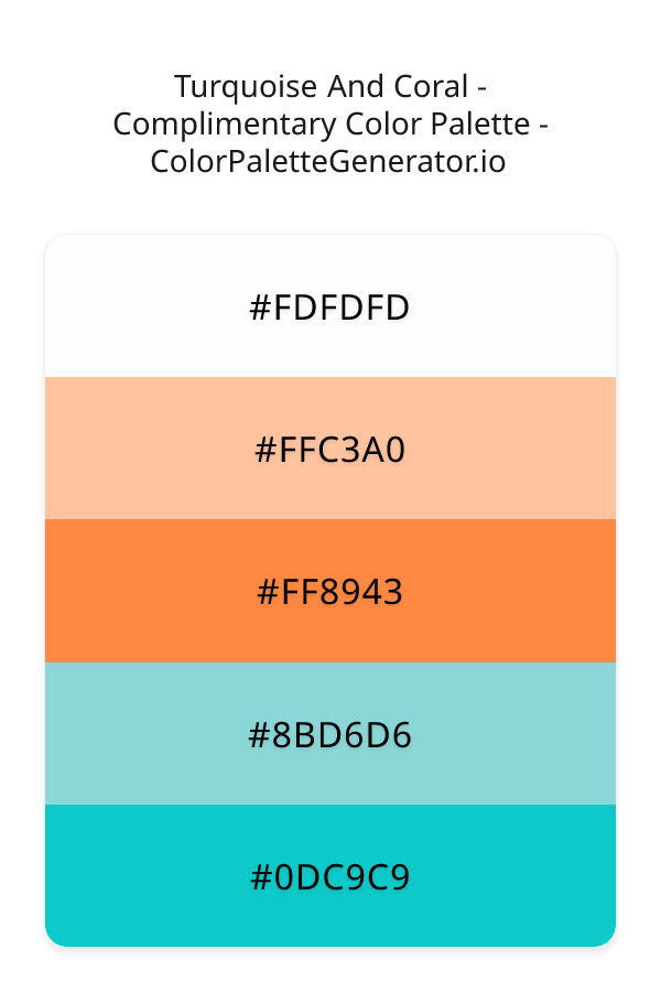 Turquoise And Coral - Complimentary Color Palette palette visualization